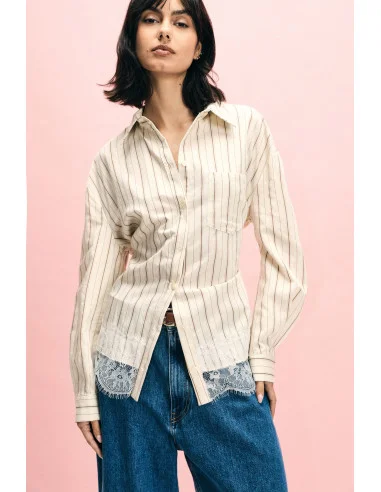 Striped Shirt With Lace Detail On Bottom Please
