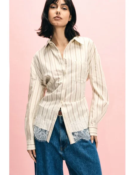 Striped Shirt With Lace Detail On Bottom Please