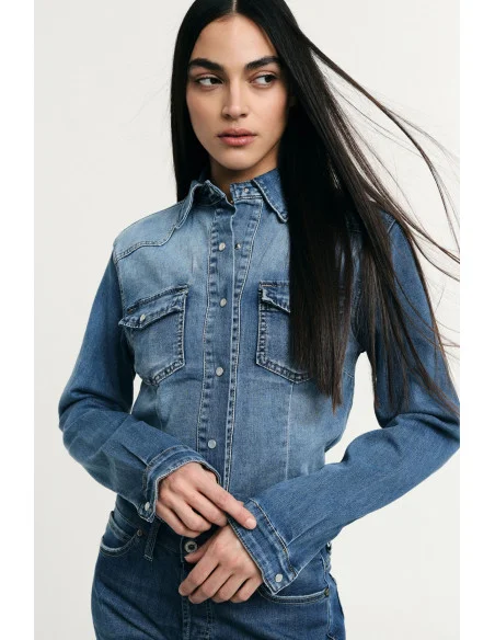 Camicia Denim Con Tasche Frontali E Polsini Abbottonati Please