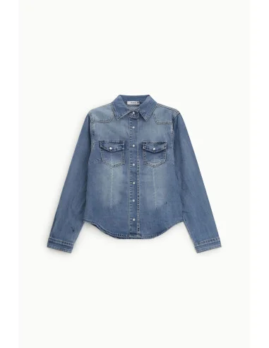 Camicia Denim Con Tasche Frontali E Polsini Abbottonati Please