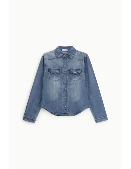 Camicia Denim Con Tasche Frontali E Polsini Abbottonati Please