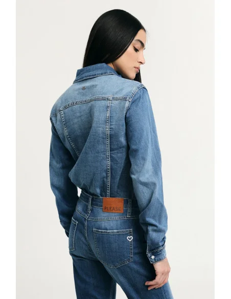 Camicia Denim Con Tasche Frontali E Polsini Abbottonati Please