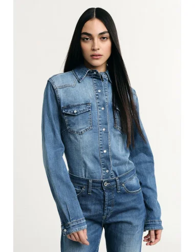 Camicia Denim Con Tasche Frontali E Polsini Abbottonati Please