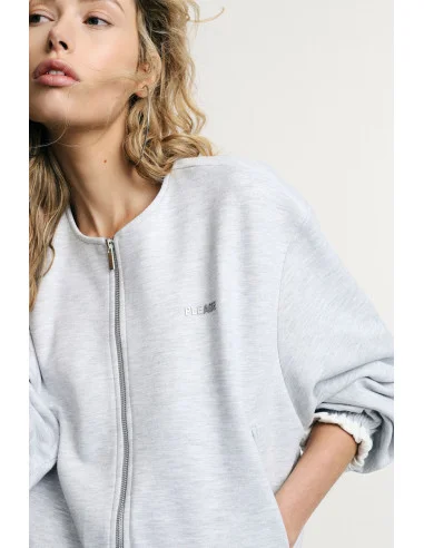 Felpa Zip Corta Con Tasche E Polsini Arricciati Please