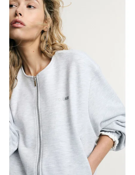 Felpa Zip Corta Con Tasche E Polsini Arricciati Please