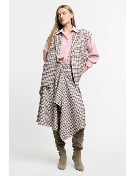 Jupe midi à taille haute et à carreaux asymétriques Please