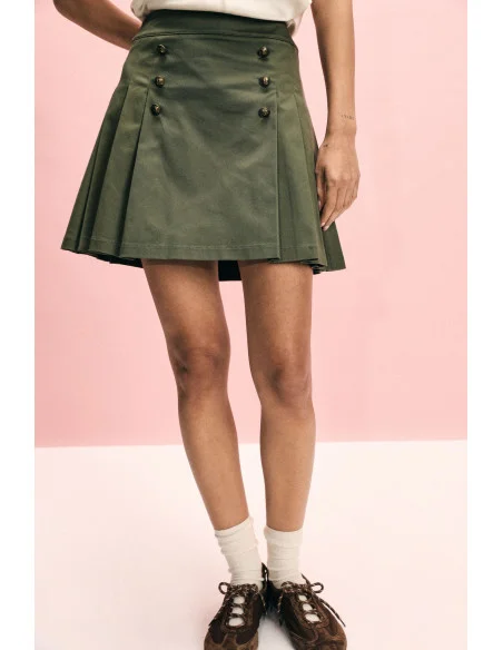 Short Skirt With Pleats And Decorative Buttons Please