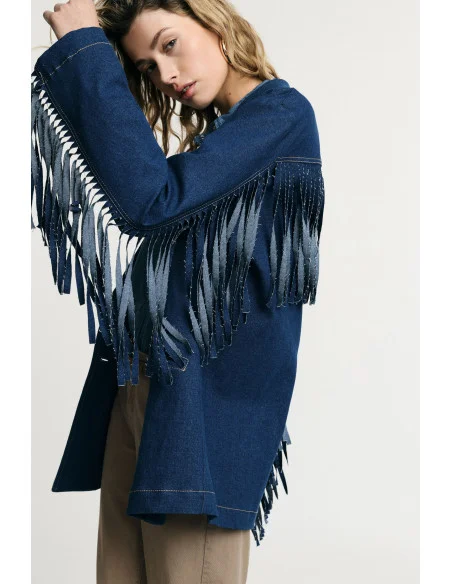 Blazer With Fringes And Button Closure Please