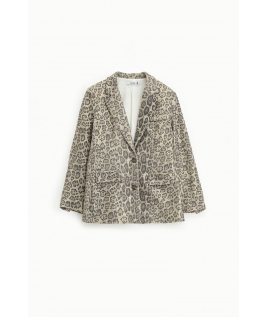 Blazer With Animal Print And Front Pockets Please