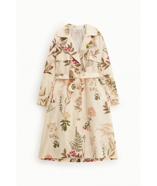 Trench Coat Stampa Floreale Con Cintura E Bottoni Please
