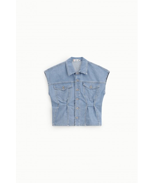 Cropped Vest With Buttons And Front Pockets Please