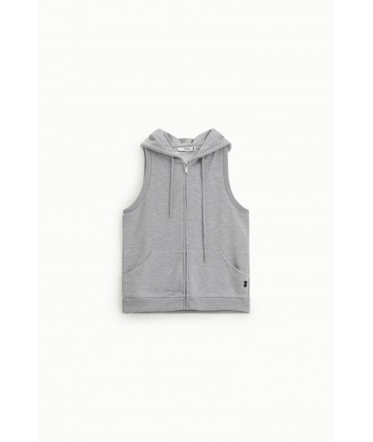Please Sleeveless Zip Front Hoodie