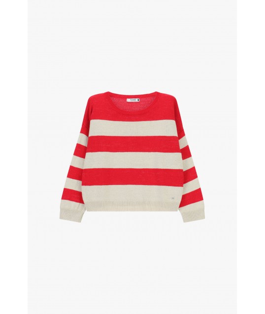 Striped Crew Neck Sweater With Long Sleeves Please