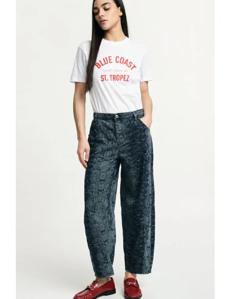 Balloon Jeans Snake Patterned High Waist Please