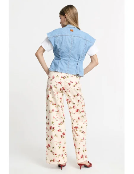 Pantaloni Palazzo Stampa Floreale Vita Alta Please