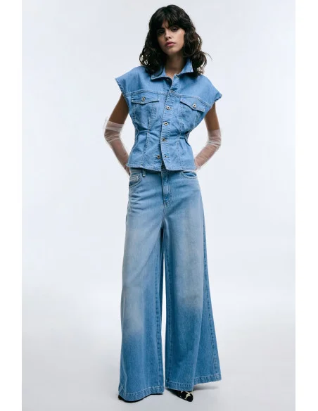 Jeans A Gamba Ampia A Vita Alta Con Tasche Please