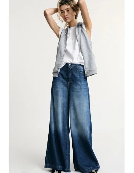 Jeans A Gamba Ampia Vita Alta Effetto Sfumato Please