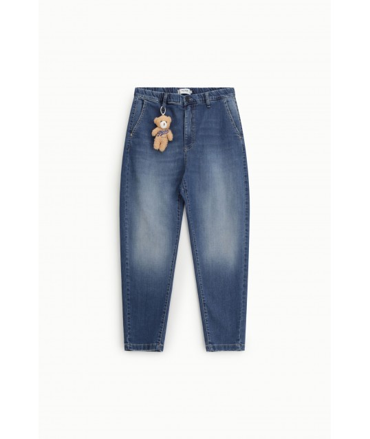 Baloon Fit Jeans With High Waist And Keyring Bear Please