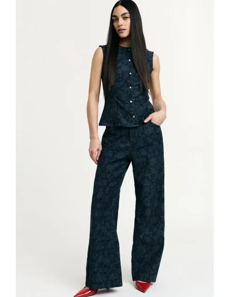 High Waisted Floral Print Wide Leg Jeans Please