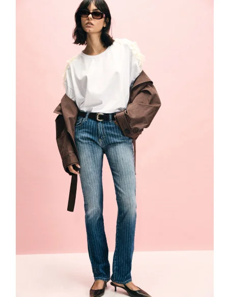Jeans rayés à jambe droite et taille moyenne Please