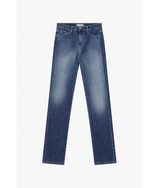 Jeans Straight-Leg A Righe Con Vita Media Please