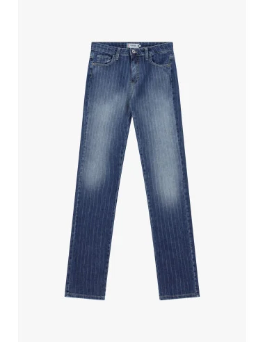 Striped Straight-Leg Jeans With Mid Waist Please