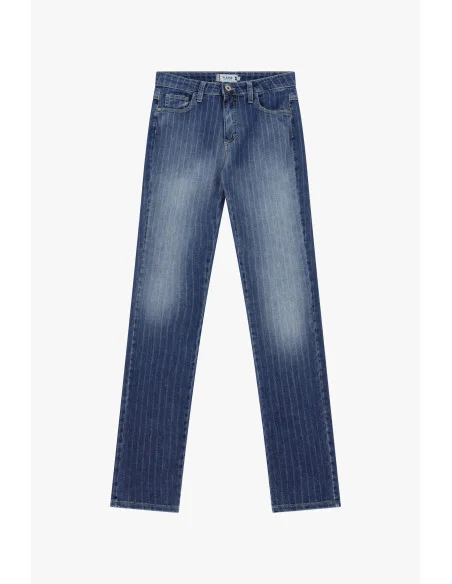 Jeans Straight-Leg A Righe Con Vita Media Please