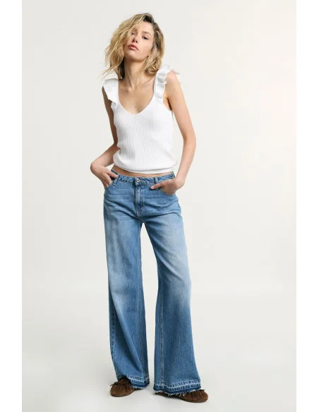 Jeans A Gamba Ampia Con Fondo Sfrangiato Please
