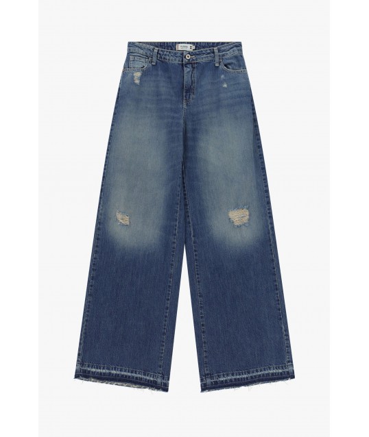 Jeans A Gamba Ampia Con Dettagli Effetto Vissuto Please