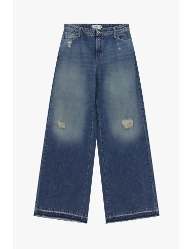 Jeans à jambe large avec détails en tissu Please