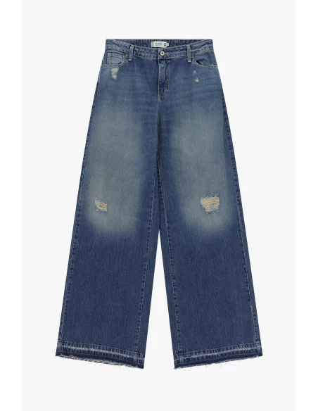 Jeans à jambe large avec détails en tissu Please