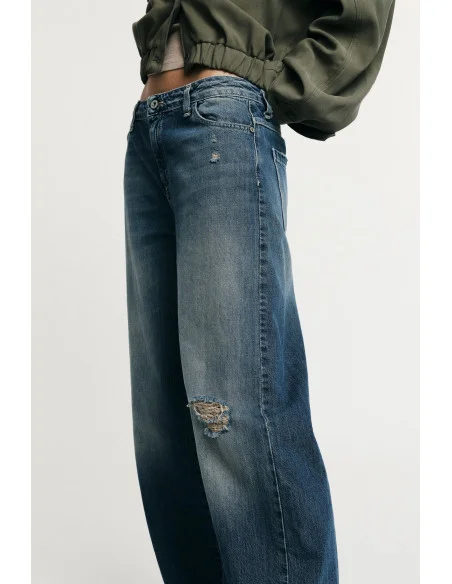 Wide Leg Jeans With Tissue Effect Details Please