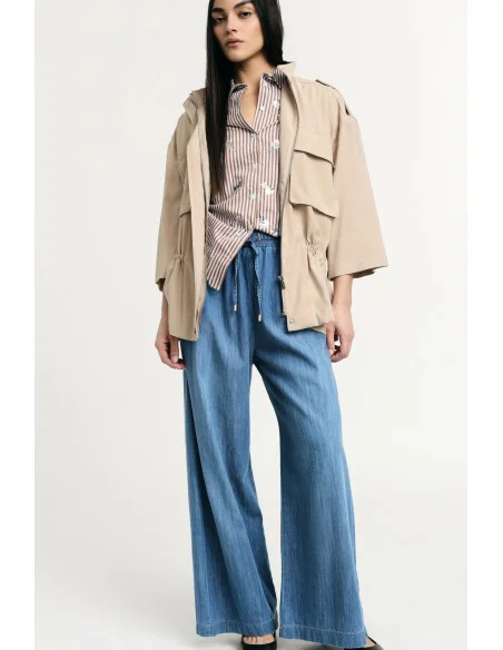 Jeans à jambe large et taille haute extensible Please