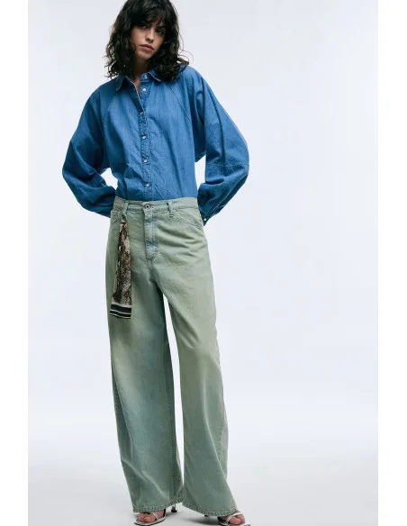 Washed Effect High Waist Wide Leg Jeans Please