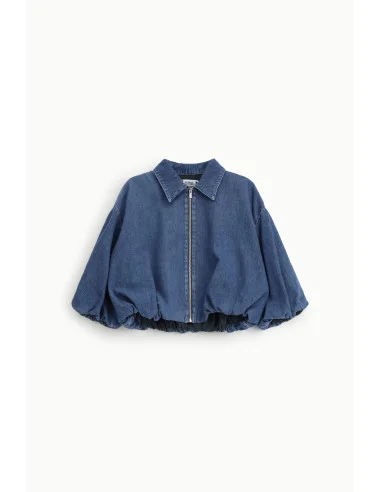 Denim Jacket Corta Con Zip E Maniche Balloon Please