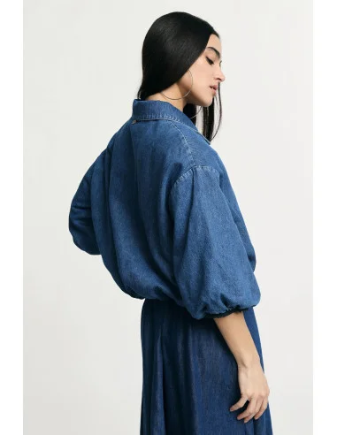 Denim Jacket Corta Con Zip E Maniche Balloon Please