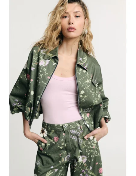 Veste bombardier courte avec fermeture éclair et imprimé floral Please
