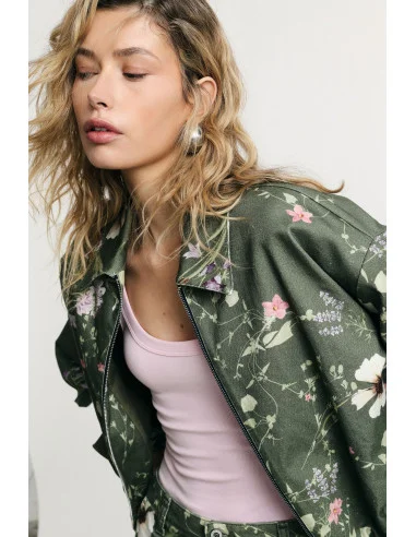 Bomber Corta Con Zip E Stampa Floreale Please
