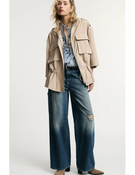 Parka Corta Tasche Frontali Maniche Ampie Please