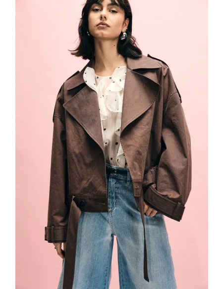 Short Double Breasted Parka With Belt Please