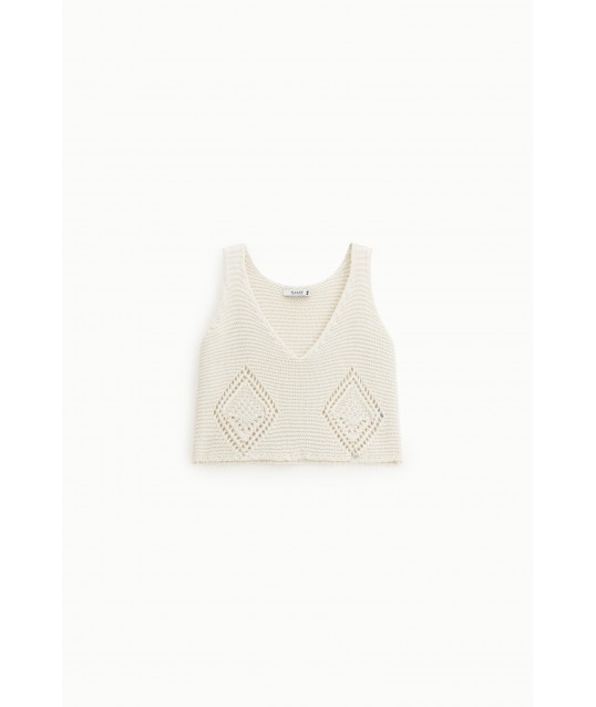 V-Neck Knitted Top With Perforated Details Please