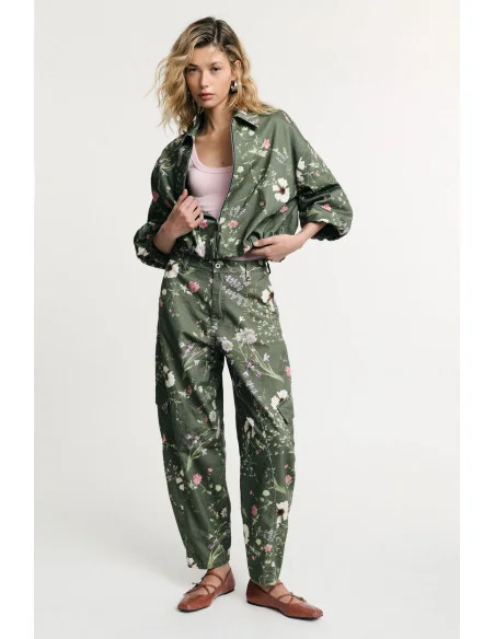 Pantaloni Cargo Stampa Floreale Vita Alta Tasche Laterali Please