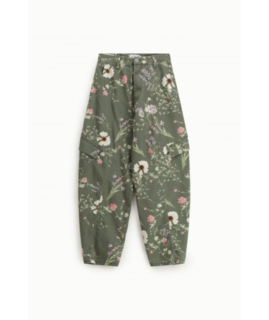Pantalon cargo à imprimé floral Poches latérales à taille haute Please