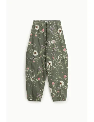Pantalon cargo à imprimé floral Poches latérales à taille haute Please