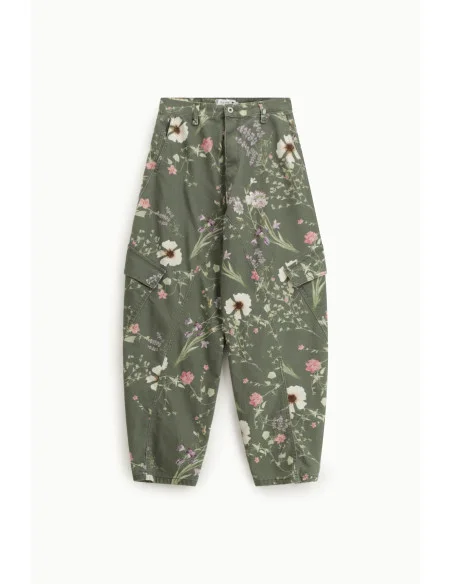 Floral Print Cargo Trousers High Waisted Side Pockets Please