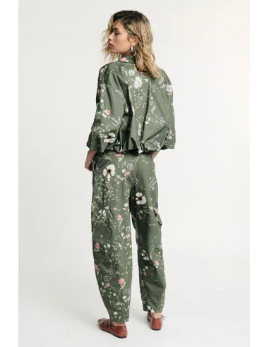 Pantalon cargo à imprimé floral Poches latérales à taille haute Please