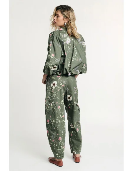 Pantaloni Cargo Stampa Floreale Vita Alta Tasche Laterali Please