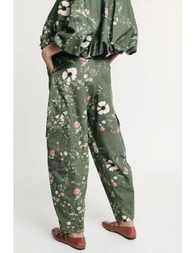 Pantalon cargo à imprimé floral Poches latérales à taille haute Please