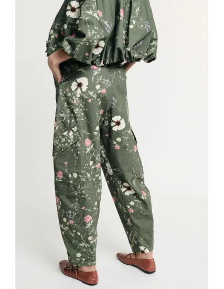 Floral Print Cargo Trousers High Waisted Side Pockets Please