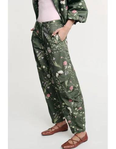 Pantaloni Cargo Stampa Floreale Vita Alta Tasche Laterali Please